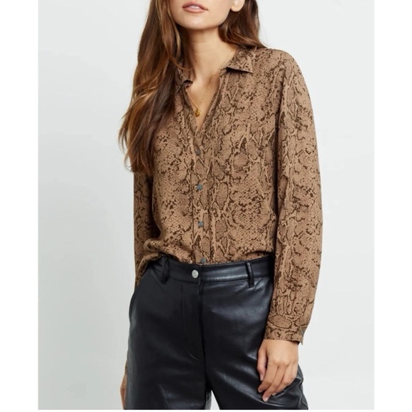 Rails Women’s Noemi Brown Snake Print Long Sleeves Button Down Shirt Size M - Picture 7 of 10